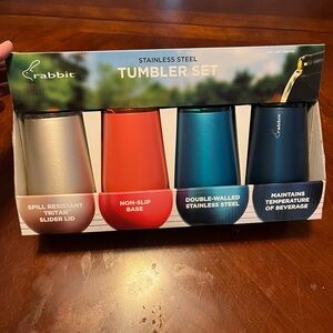 Stainless Steel Tumbler Set - Silver, Red, Blue